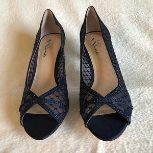 Nina Sheer Navy Open Toe Blue Dress Heels Shoes Sz 9.5